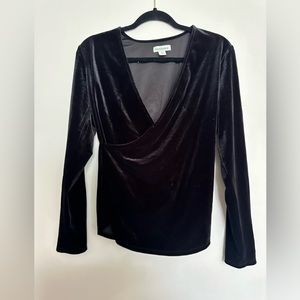 Sundance Soft Black Velvet Faux Wrap Ruched Sides Balletcore Top